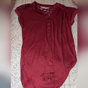Women's Burgundy Lace Shoulder Top
